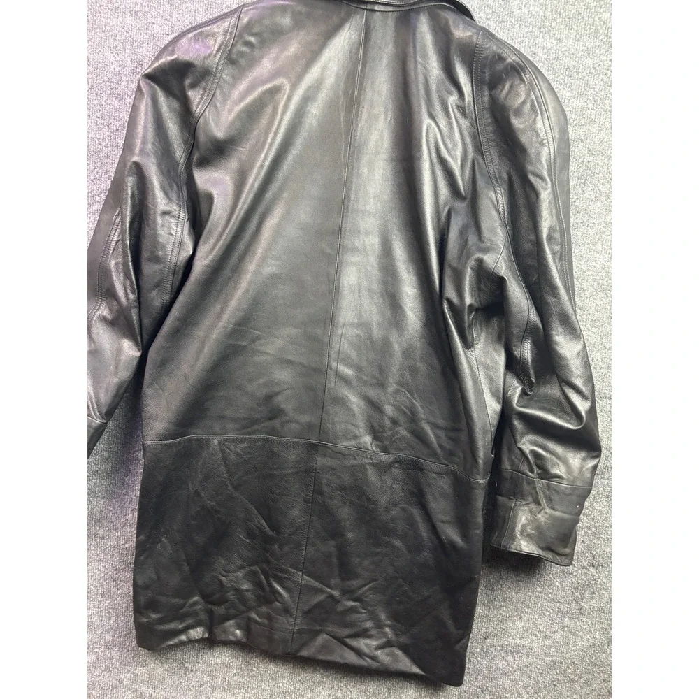 London Fog Leather Blazer Jacket Mens Medium Black Single Button Longline Coat